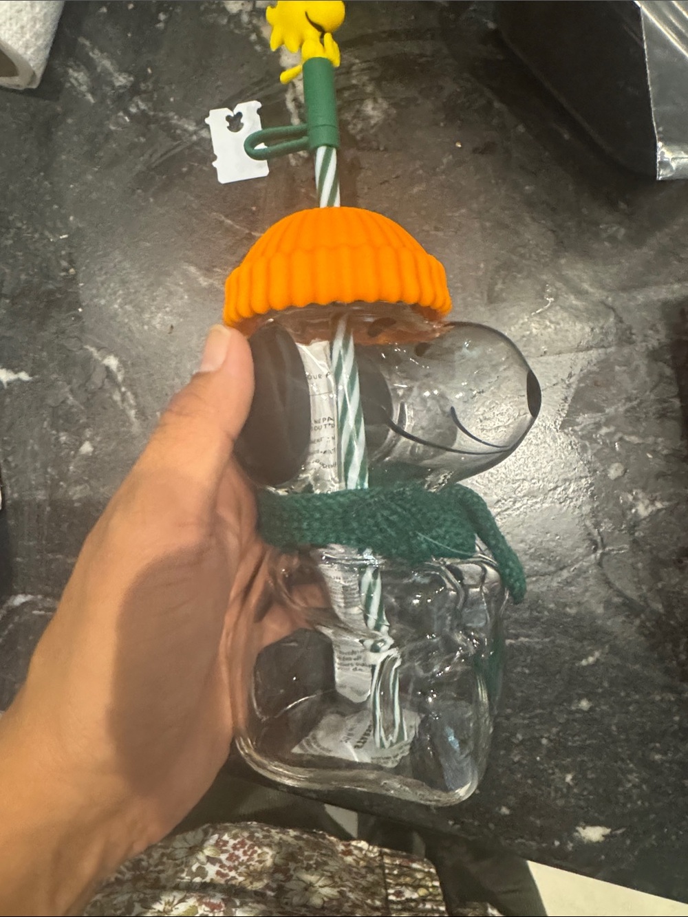 Starbucks Kids Clear Bear Bottle with Orange Cap and Green Straw